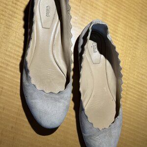 Chloe Lauren Taupe Ballerina Ballet Flats Size 37 Suede Leather Scalloped Trim